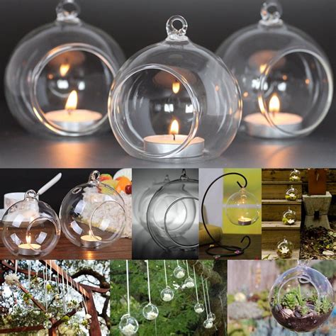 6 Pcs 10cm Clear Hanging Glass Candle Holder Ball Baubles Round Sphere