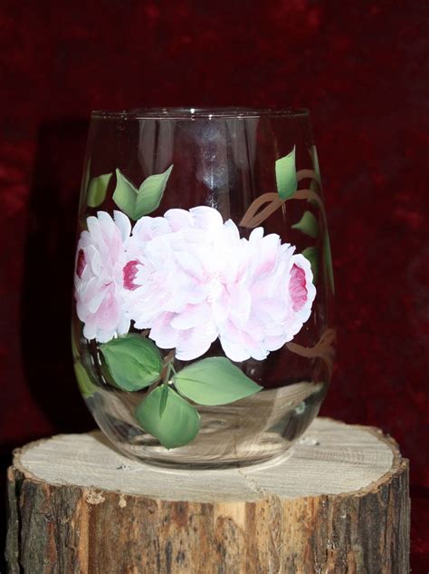 Hand Painted Stemless Wine Glasses Set Of 2 Soft Pink Etsy