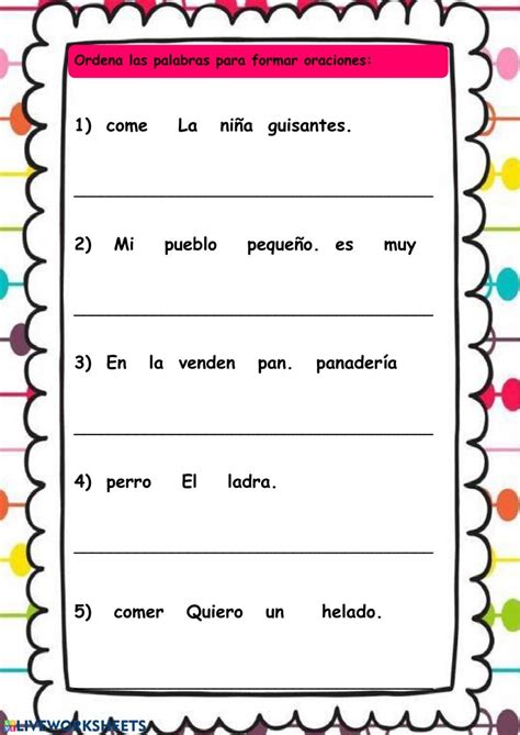 Ejercicio De La Oración 1 Spanish Lessons Spanish Worksheets Education