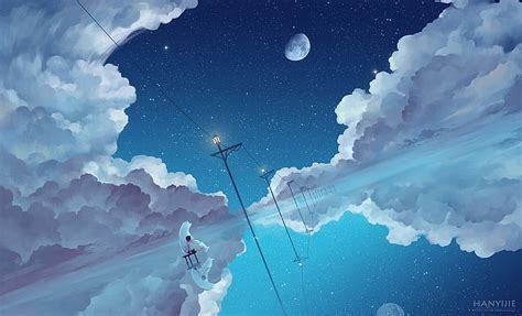 Hd Wallpaper Clouds And Trusses Anime Sky Night Moon