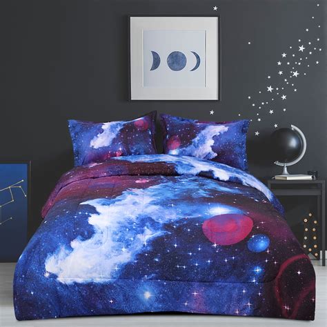 Piccocasa Twin 3 Piece Galaxy Comforter Set All Season For Kids Bedroom