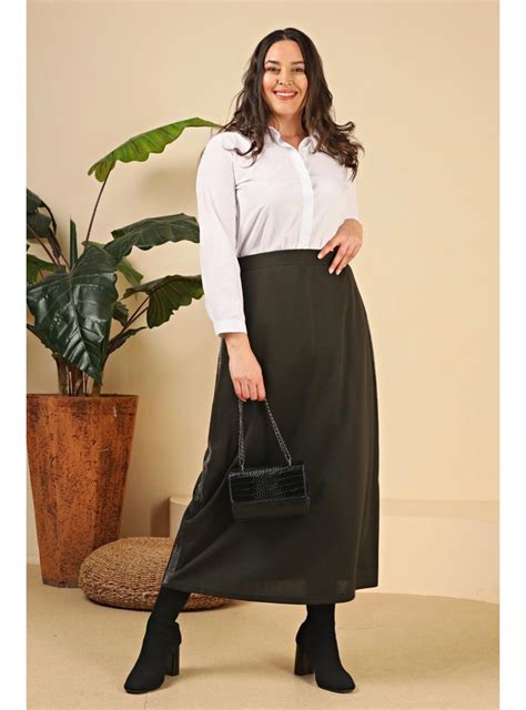 Khaki Unlined Plus Size Skirt