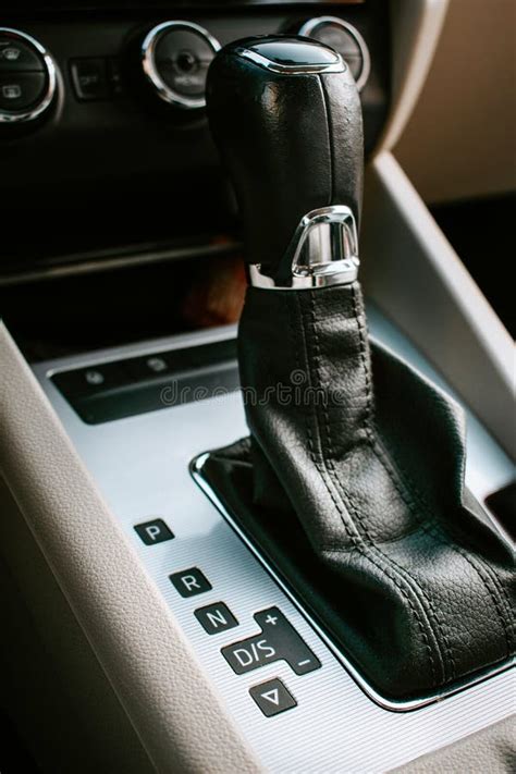 Close Up Car Automatic Gear Lever With Leather Stock Image Image Of
