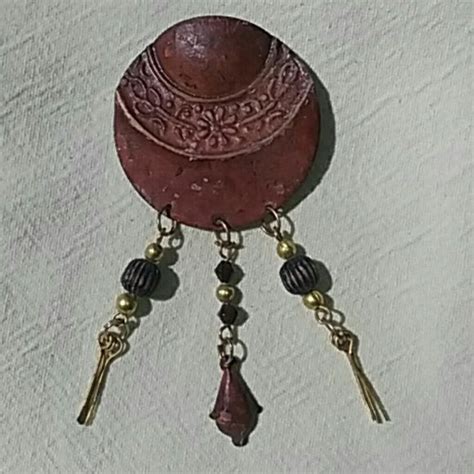 Vintage Folkart Bohemian Style Pin Beaded Dangles Handmade Pins