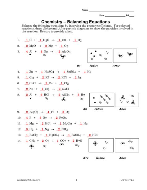 3d key name date balancing equations balance the following from balancing chemical equations worksheet 1 answers, source:coursehero.com. Chemistry Unit 1 Worksheet 6 Answer Key - Worksheet List