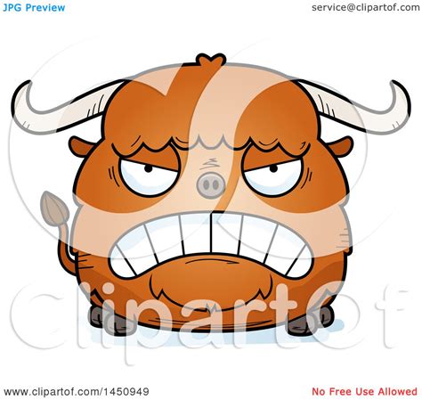 Clipart Graphic Of A Cartoon Mad Ox Character Mascot Royalty Free