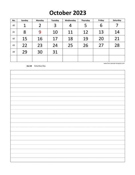 Printable 2023 October Calendar Grid Lines For Daily Notes Vertical
