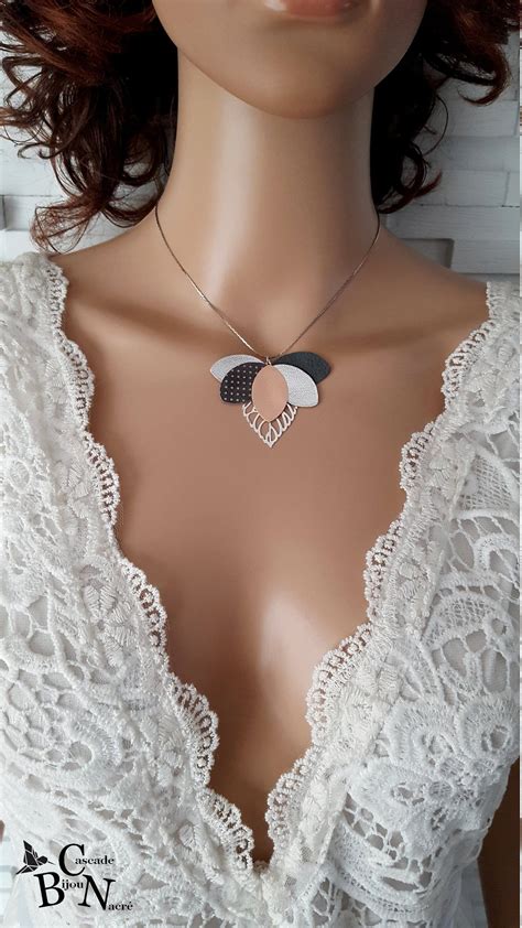 Collier Femme Cuir Collier Cuir Femme Lotus Gris Anthracite Nude