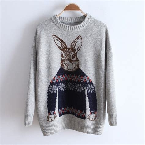 Cute Rabbit Sweater Loose Pullover Loose Sweater Knitted Pullover