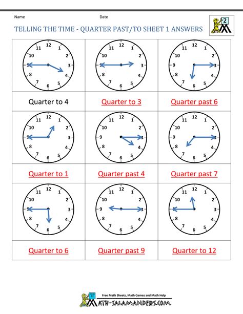 clock worksheet quarter past and quarter to