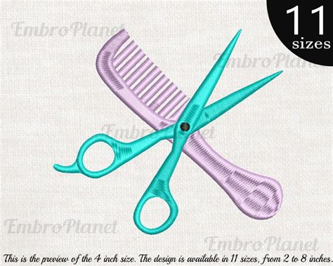 Comb And Scissors Design For Embroidery Machine Instant Etsy
