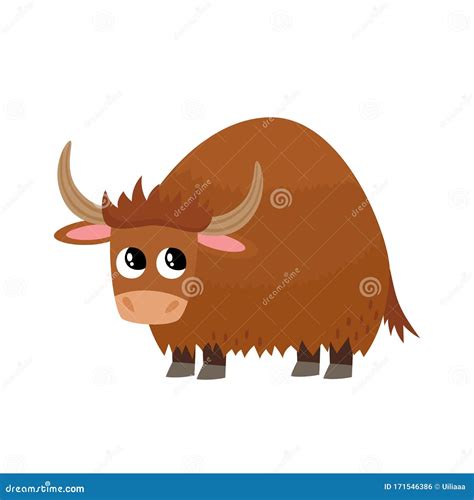 Cartoon Funny Standing Yak Isolated On White Stock Vector