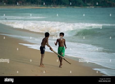 Boys Playing Cricket Hikkaduwa Beach Sri Lanka Asia Stock Photo Alamy