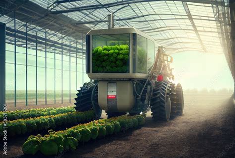 Robot Farming Harvesting Agricultural Products In Research Center