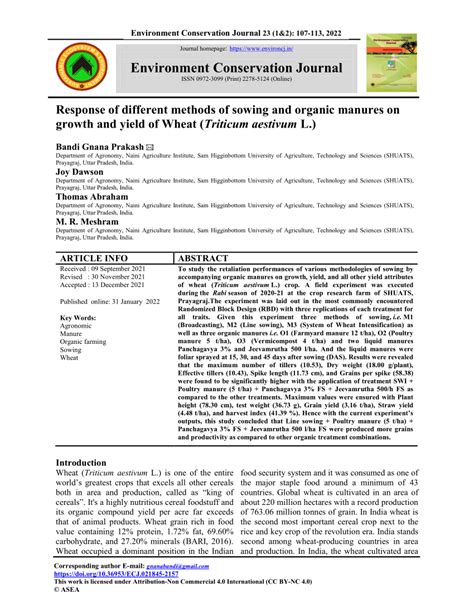 Pdf Response Of Different Methods Of Sowing And Organic Manures On