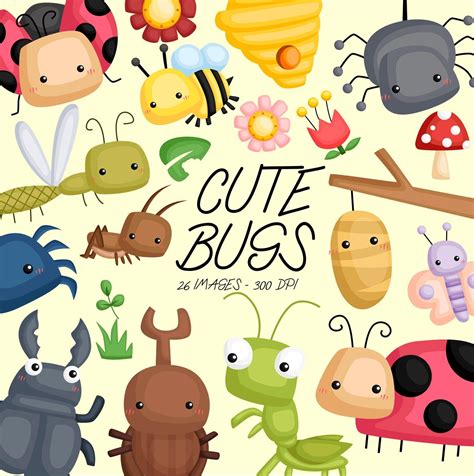 Cute Bugs Clipart Bugs Types Clip Art Bug And Insect Etsy Dragonfly