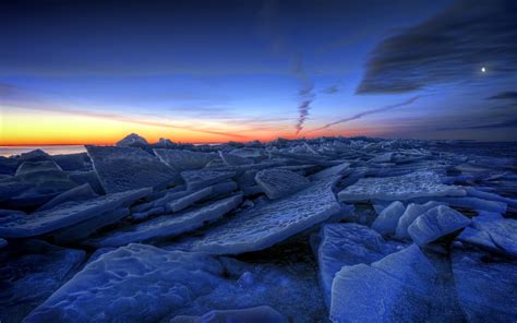 Ice Nature Lakes Frozen Winter Sky Clouds Sunrise Sunset Hdr Wallpaper
