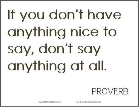 If You Dont Have Anything Nice To Say Printable Proverb Student