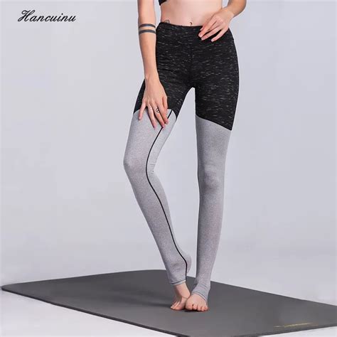 Hancuinu Womens Hit Color Patchwork Fitness Leggings Fashion Slim Pencil Pants Female Workout