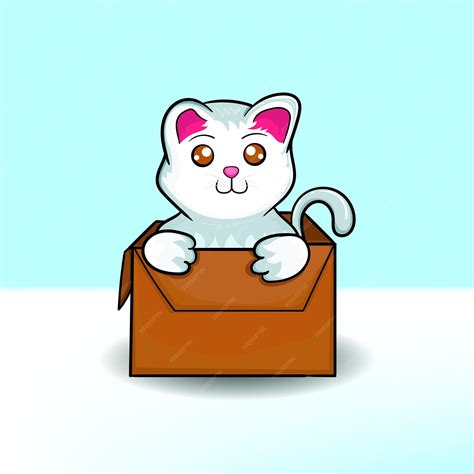 Векторная иллюстрация милого кота в картонной коробке милые персонажи