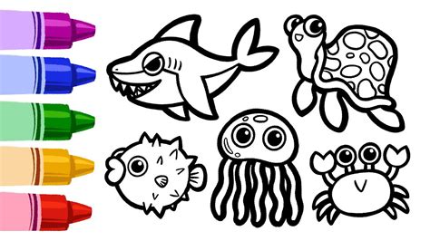 Sea Animals Easy Drawing And Colouring For Kids Artkid Youtube