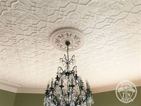 Pressed Tin Panels Shield Ceiling Feature White