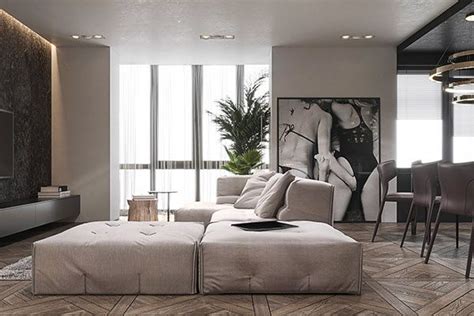 Modern Monochrome Apartment On Behance Modern Monochrome Living Room