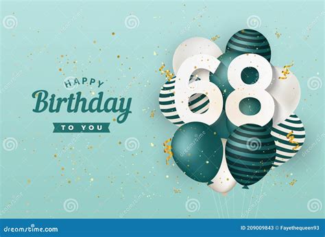 Happy 68th Birthday With Green Balloons Greeting Card Background Stock