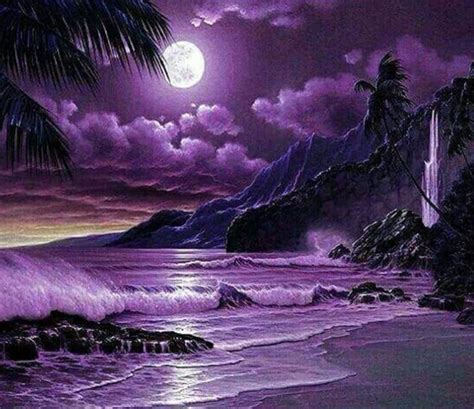 Night Moon And Purple Beach All Diamond Painting