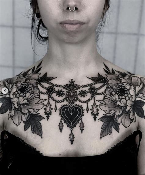 Blackwork Ornamental Chest Tattoo Chest Tattoos For Women Cool Chest