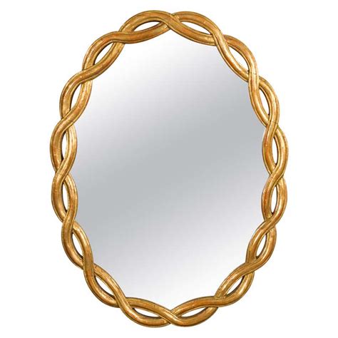 Vintage Italian Midcentury Giltwood Oval Mirror With Intertwining Motifs For Sale At 1stdibs