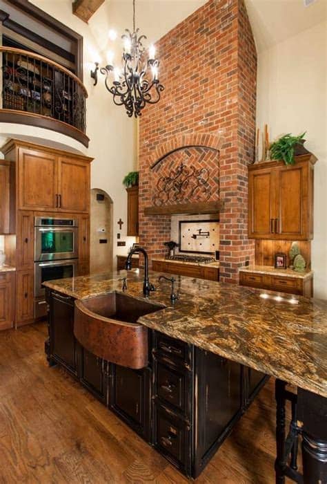 The dark, moody tile walls, sleek backsplash, and stainless steel appliances the designers created extra storage below the sink for tools and other essentials by hanging pleated curtains from rods. Copper sink - design ideas for modern or rustic kitchen ...