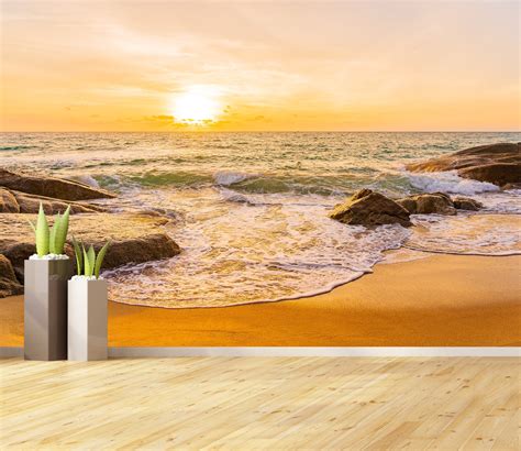 Beautiful Tropical Beach Wall Mural Sea Ocean Sunset Sunrise Etsy