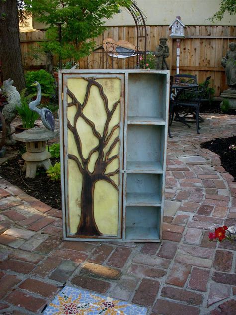 Wood Furniture Shelf Rustic Oak Tree Cabinet Artistic Furniture