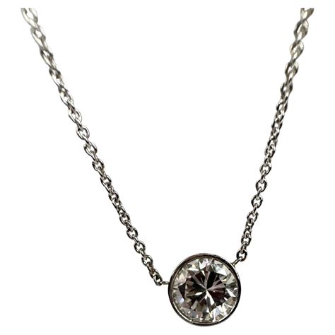 Diamond Solitaire Bezel Set Pendant Necklace 14 Karat Gold Italian Link
