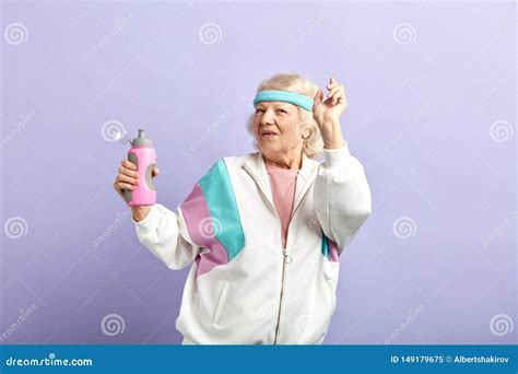 grandma doing in for sports and feels wonderful at her sixties active lifestyle stock image