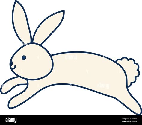 Cute Rabbit Jumping Over White Background Line Fill Style Vector