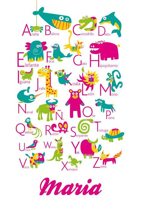 Personalized Spanish Alphabet Poster With Animals From A To Z Big