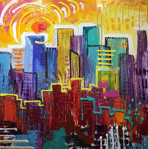 Cityscape Painting Original Color Fine Art Acrylic City Scape