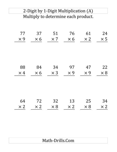 Multiplication worksheets and online activities. Multiplying a 2-Digit Number by a 1-Digit Number (Large ...