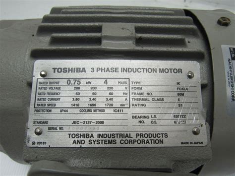 Toshiba 075kw Electric Induction Motor 200220v 3ph 1720 Rpm 4 Pole