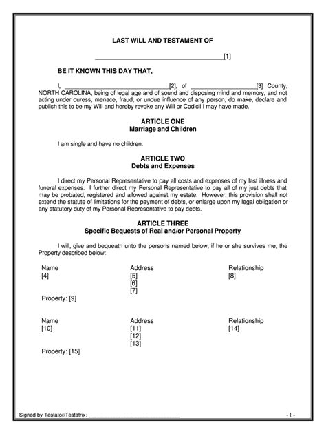 Customize, transform and print your documents in a few clicks! Last Will And Testament North Carolina - Fill Out and Sign ...