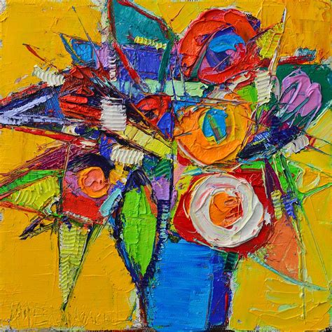 Colorful Abstract Floral Geometry Expressionism Impasto Knife Oil