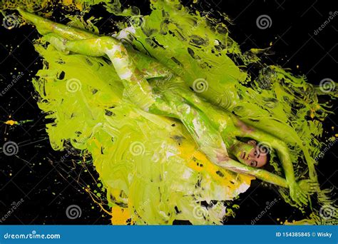 Nude Girl Covered By Yellow Color Shot Stock Image Image Of Erotica