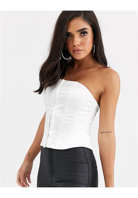 Missguided Bandeau Satin Corset Top In White Lyst