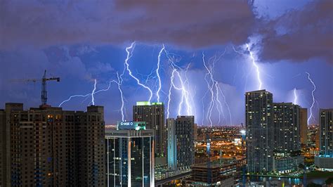 Wallpaper City Cityscape Night Building Sky Lightning Storm