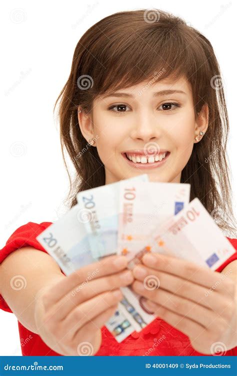 teenage girl with euro cash money stock image image of financial cheerful 40001409