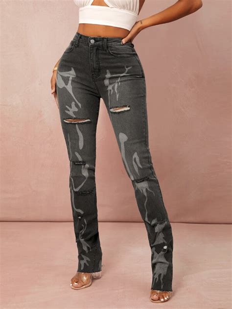 Shein Sxy High Waisted Graphic Ripped Jeans Shein Uk