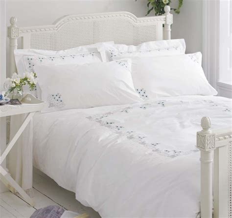 White Cotton Bedding Bed Linen Vintage Embroidered Floral Duvet Cover