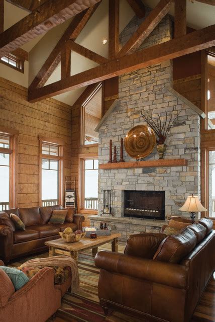 Hybrid Log And Timber Home Tamarack Residence Rustic Living Room